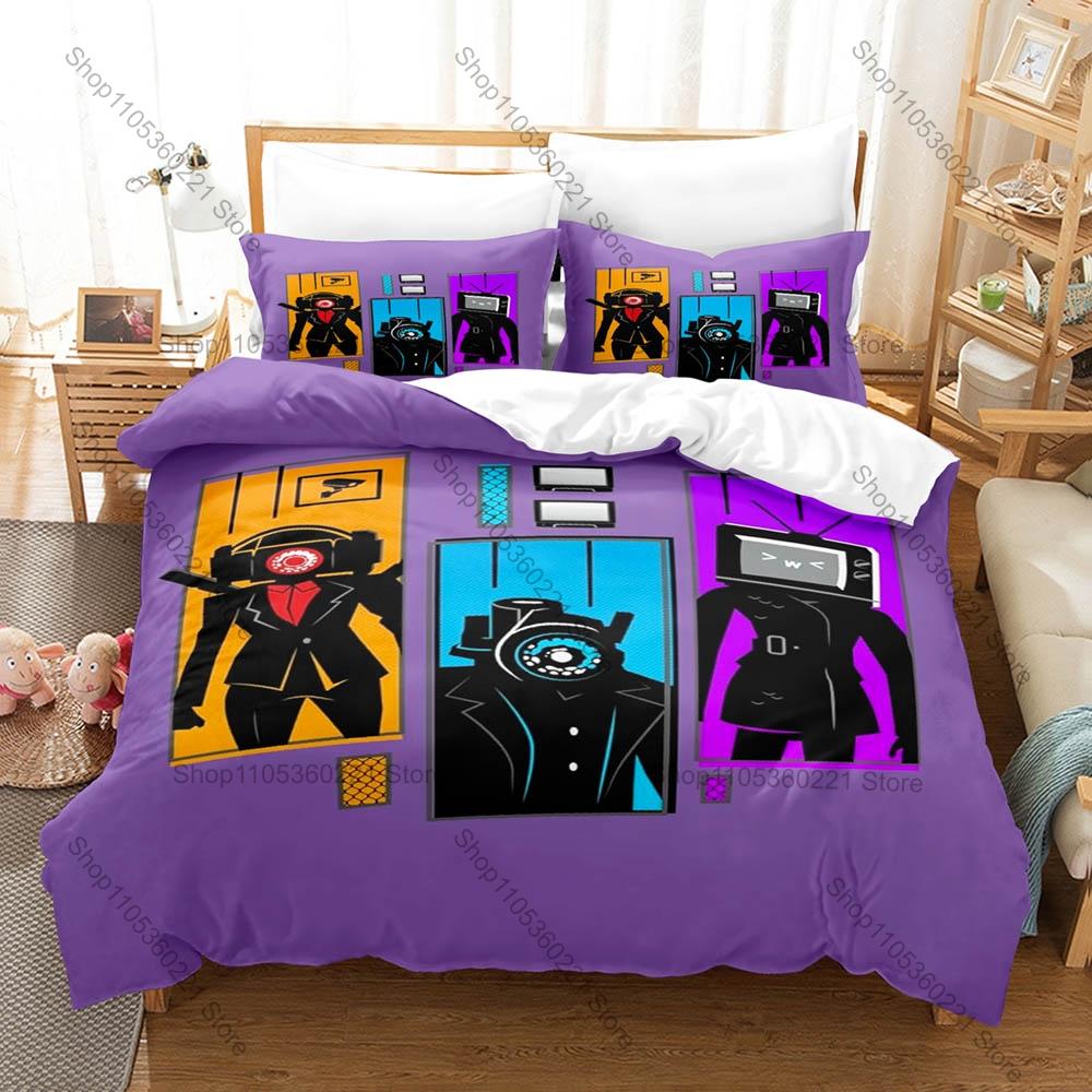 Juego de Ropa de Cama Estampado de Skibidi Toilet, Funda Nórdica más 2 Fundas de Almohada, Estilo de Tendencia Divertido Textiles Suaves de Microfibra para Dormitorio