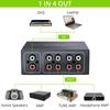 Vrttlkkfe RCA Estéreo Bidirecional Áudio 1 Saída ou 4 Saídas Jack Som Seletor Switcher de Áudio RCA de 4 Vias, Switch, 1 Entrada/4 Entradas/1 Canal L/R,