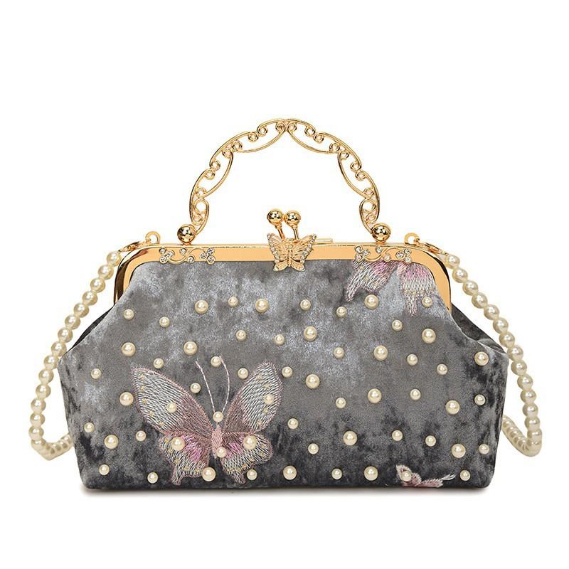 Fashionable Clip Handbag Women's Style Pearl Chain Dinner Bag Temperament All-matching Cross-body Shell