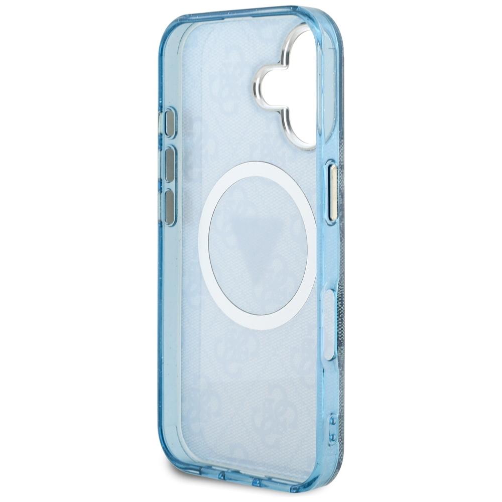 Etui Guess Iml Metal Glitter 4G Circle   Triangle Magsafe Do Iphone 16 Niebieski