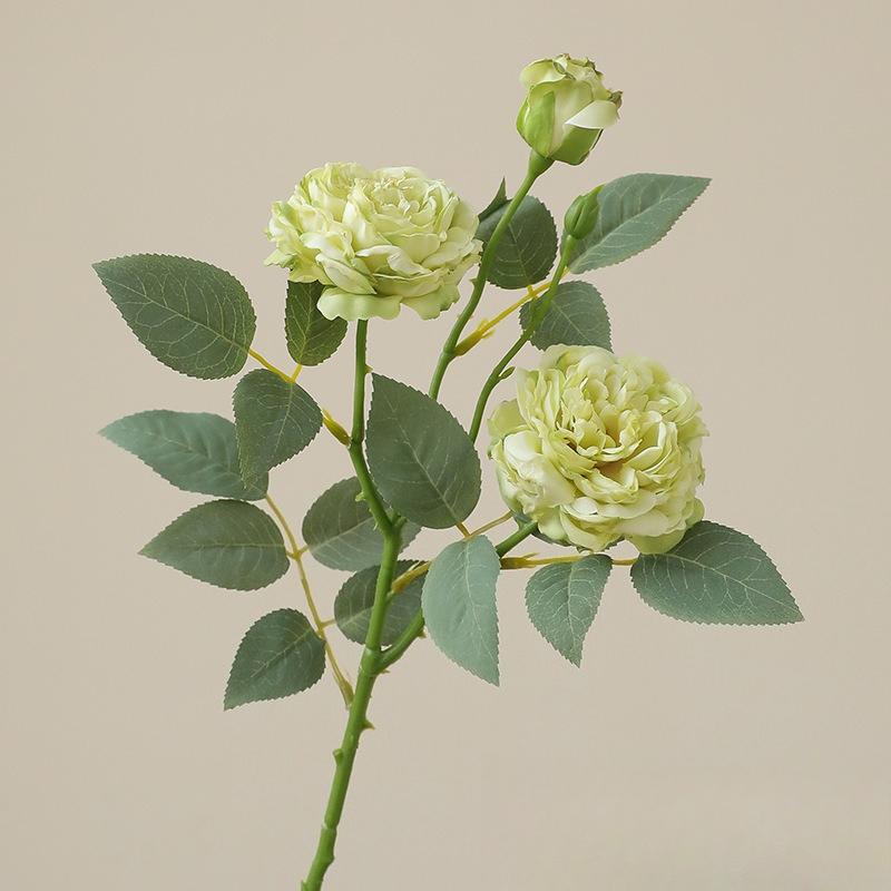 10pcs Fake Flowers Artificial Silk Grilled Edged Tea Rose Wedding Decoration Pink Simulation Flower 3 Heads Roses Branches