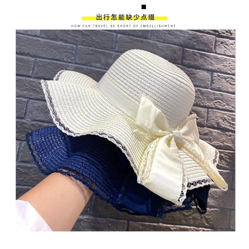 Summer fashion bow big eaves hat women's wavy edge sun hat outdoor beach hat sun hat