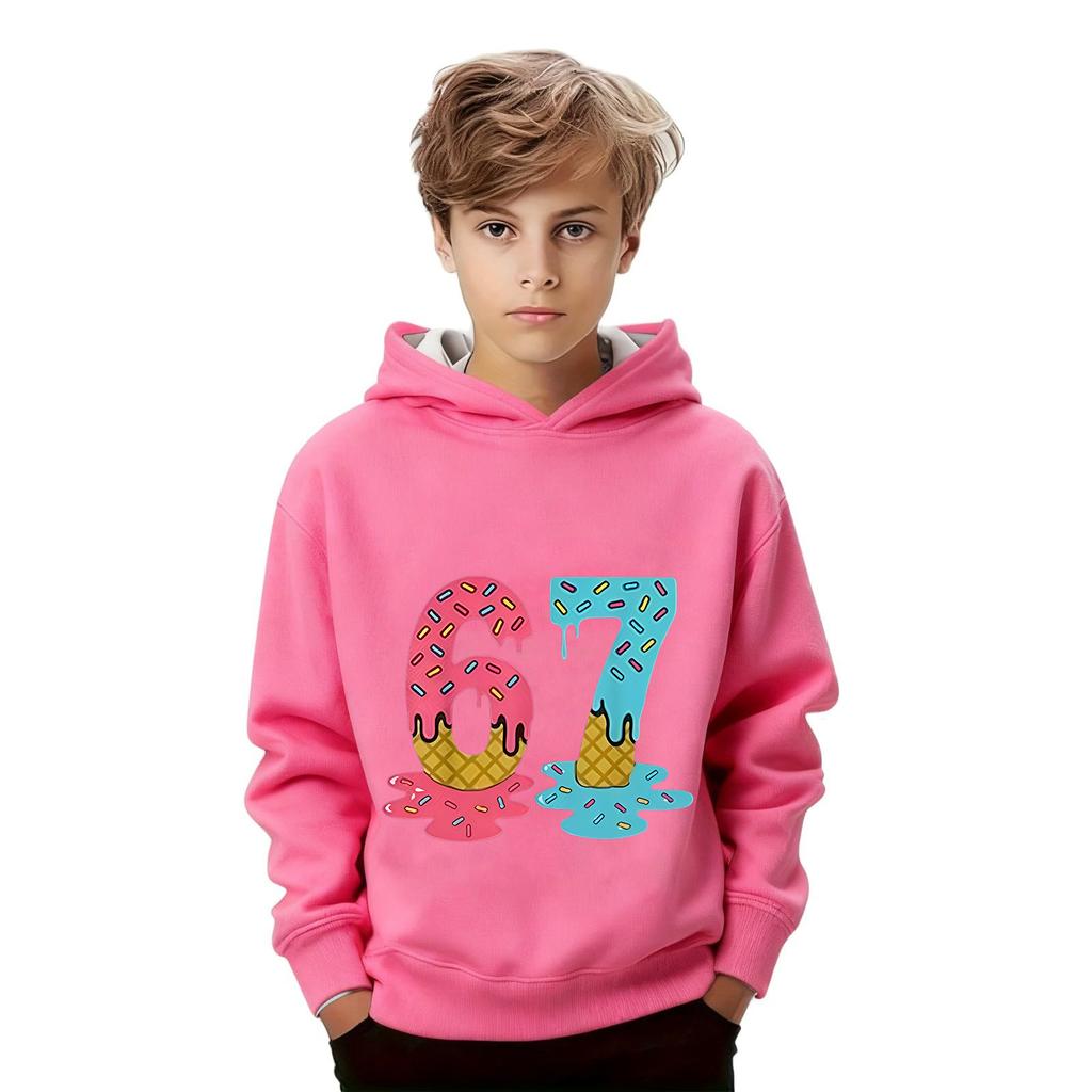 Çocuk Modası Baskılı Kazak Günlük Uzun Kollu Bisiklet Yaka Kapüşonlu Üst