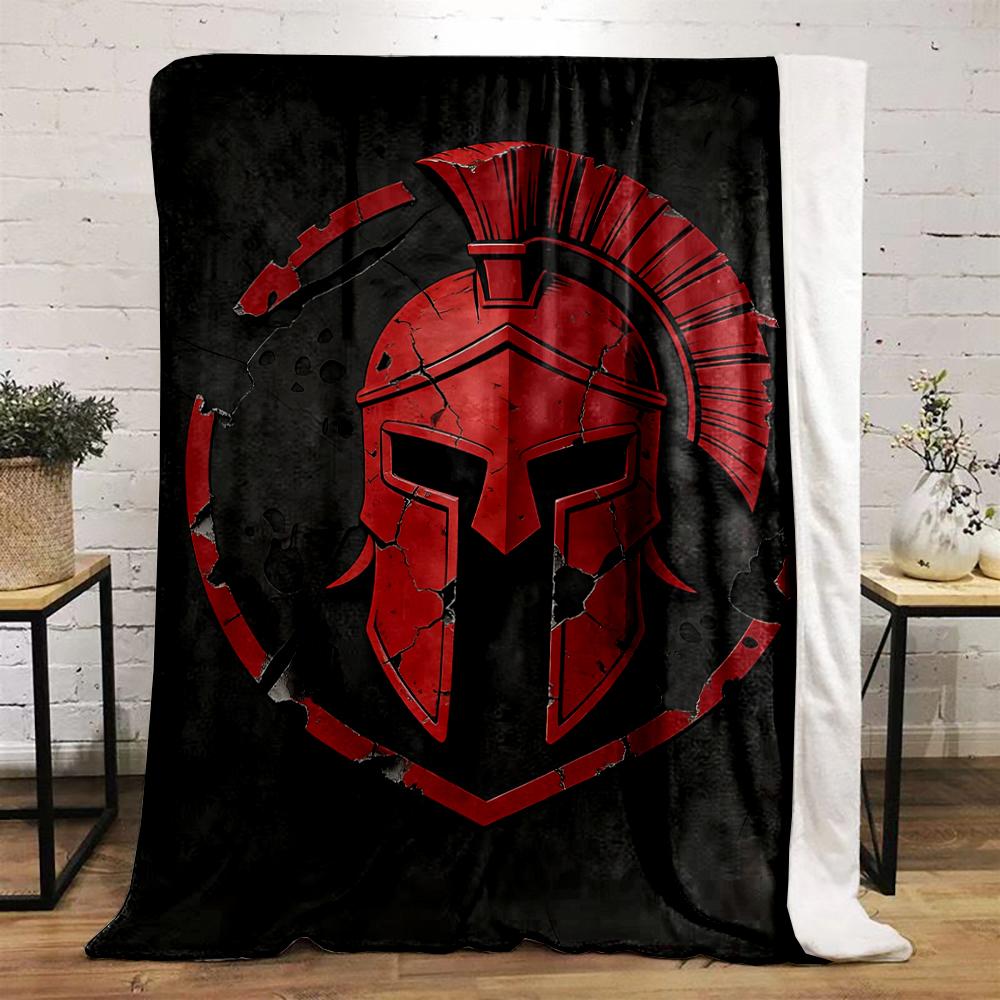 Red Spartan Helmet with Cracked Texture Flannel blanket for bedroom, living room, sofa, and nap sofas