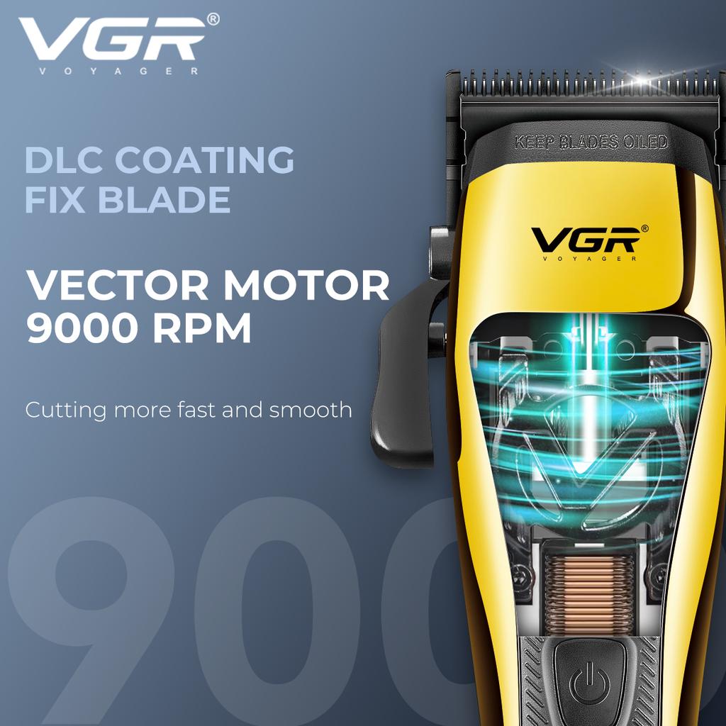VGR Brushless Hair Trimmer Cordless Hair Cutting Machine Professional Clippers Vector Motor Haircut Barber 9000 RPM Trimmer for Men Shaver V-015