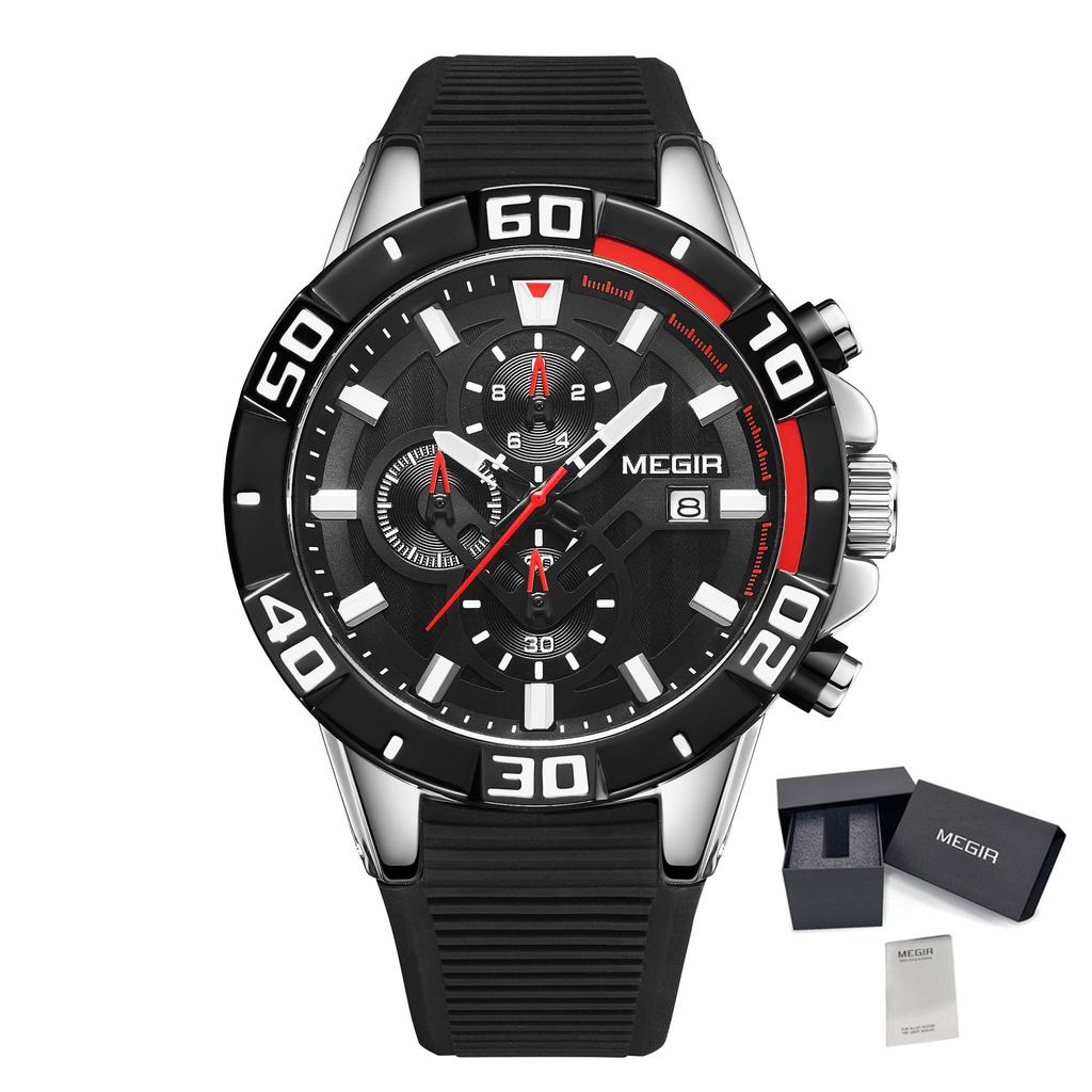 MEGIR Men Wristwatch Luxury Silicone Strap Sport Watches for Man Waterproof Luminous Quartz Chronograph Clock Reloj Hombre 2121
