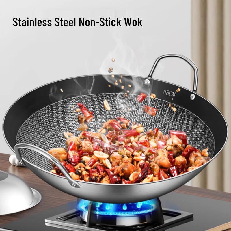 Lilang 47cm Stainless Steel Honeycomb Non-stick Wok