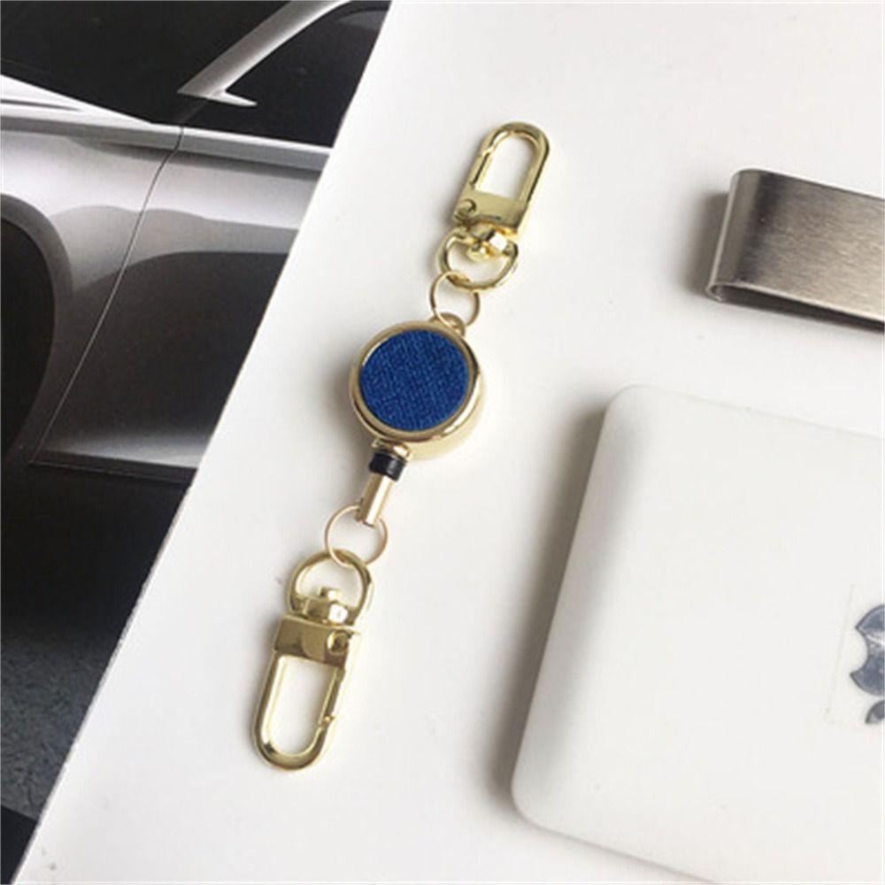 

Extendable ID Lanyard Key Ring Easy Pull Buckle Metal Badge Holder Keychain Belt Holder Dark blue-Buckle