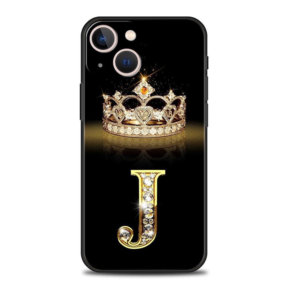 Luxury Phone Case For iPhone 11 12 13 15 16 14 Pro Max X XR XS 7 8 Plus 2020 Soft Cover Funda Fashion Diamond Crown Letter A