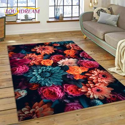 3D Dream Sun Flowers Nordic Daisy Carpet Rug for Bedroom Living Room Home Sofa Decoration,Children Game Large Decor Floor Mat