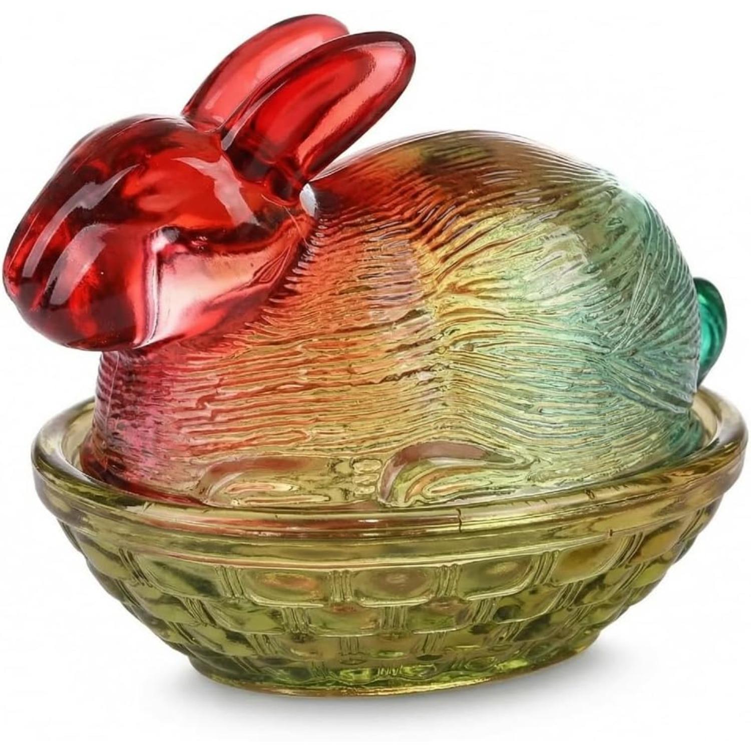 Easter Bunny Candy Dish with Lid - Colorful Iridescent Crystal Glass Candy Jar, Trinket Box & Cookie Jar for Easter Party, Table Decoration разноцветный