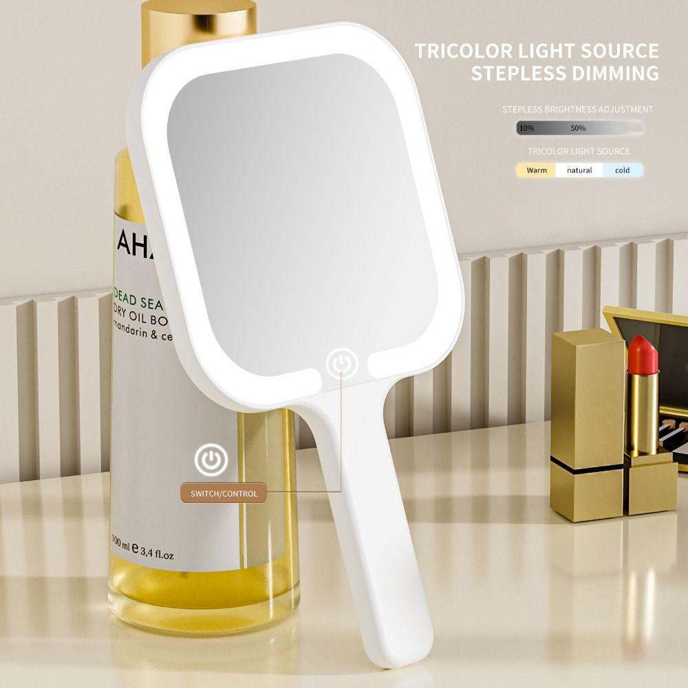 Square/Round Lighted Hand Mirror Hand-held Cosmetic Mirror Durable LED Makeup Mirror  Pocket
