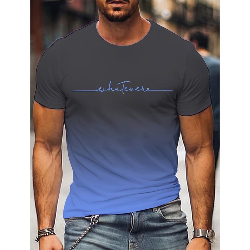 Mode T-Shirts mit Farbverlauf und Buchstabengrafik für Herren, Trend Sommer, Rundhalsausschnitt, 3D-Druck, kurzärmelig, lässig, übergroße T-Shirts
