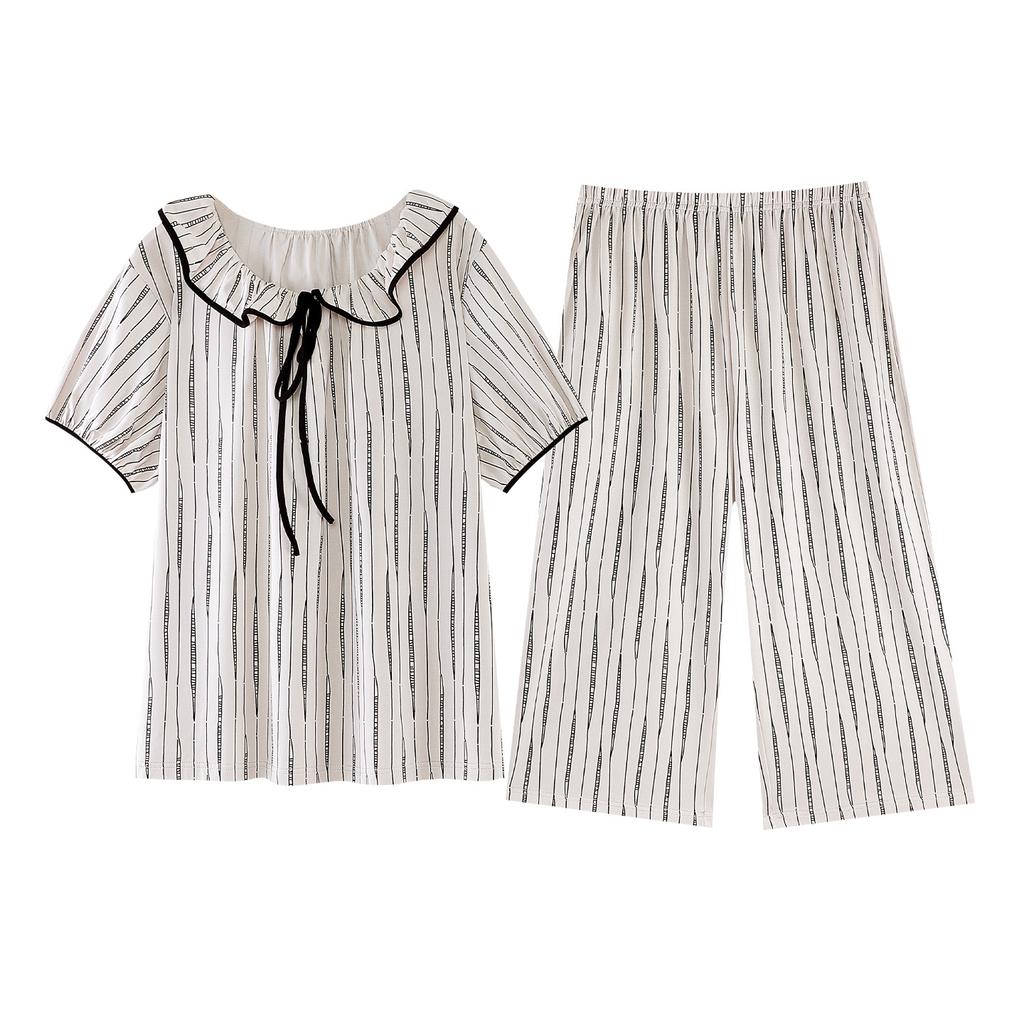 Pajamas women's 11-year new summer cotton short-sleeved cropped pants thin summer large-size loungewear can be worn outside the set