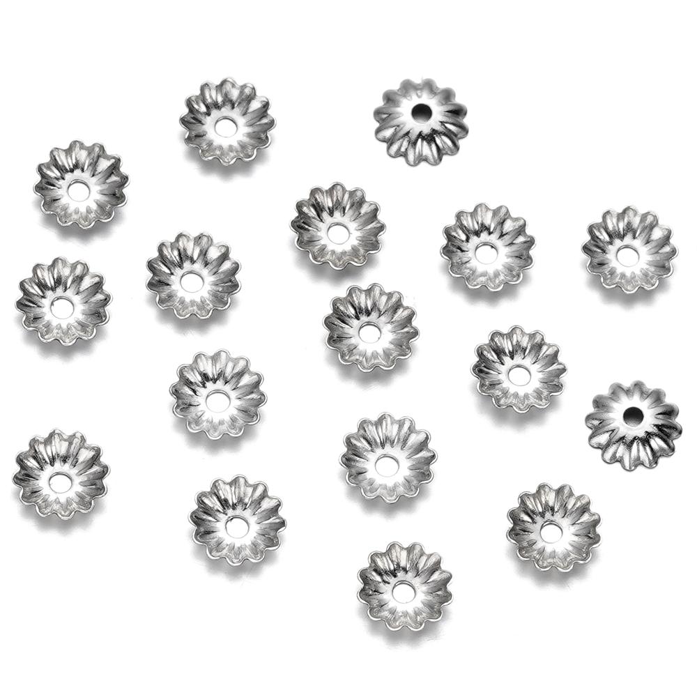 20/50Pcs/Pack Stainless Steel Flower Tree Leaf Round Beads Caps For Handmade DIY Jewelry Making Bracelet Necklace Accessories