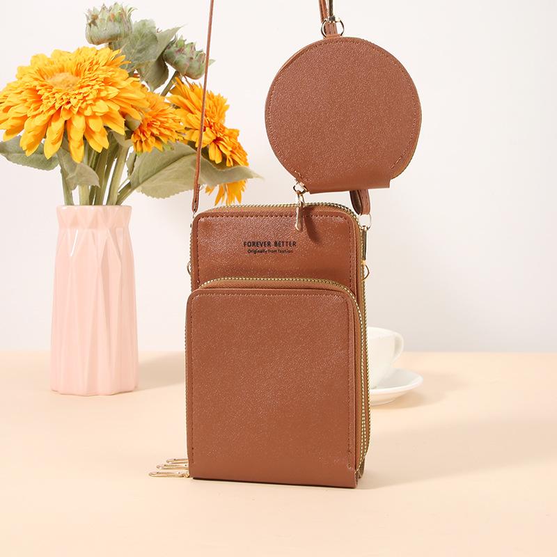 

Прозора сенсорна сумка для мобільного телефону 2025 модна двійка простір на три блискавки багатокартковий картхолдер діагональна сумка для змін світло-коричневого кольору