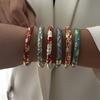 Zircon Floral Bangle Ethnic Style Cloisonne Bangle Retro Enamel Flower Bracelet  Jewelry