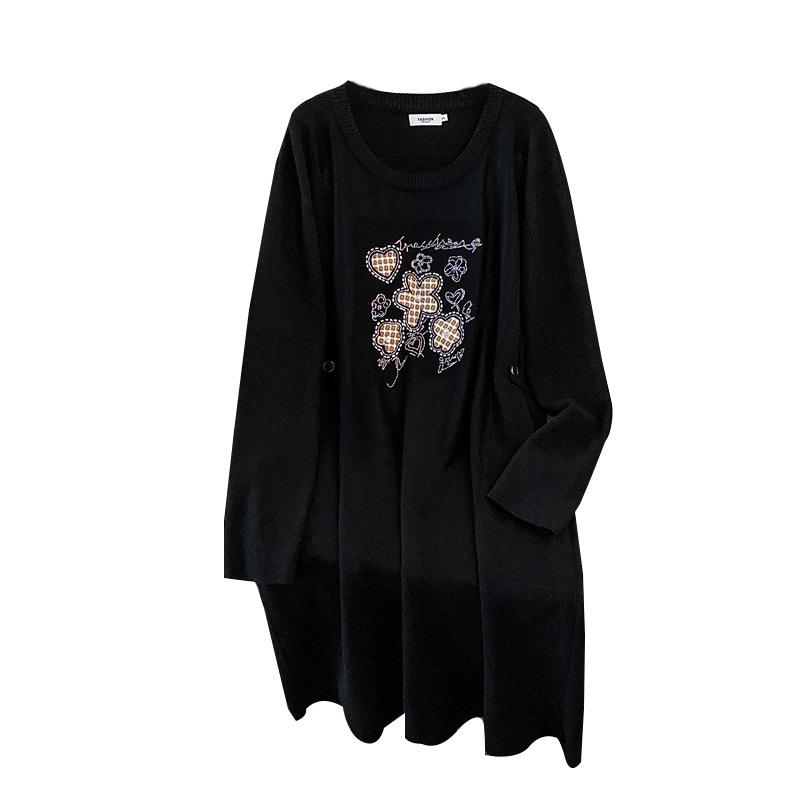Plus Size Women's Loose Sweater Dress, Bust 150/160, Long Round Neck, 200-350 Jin