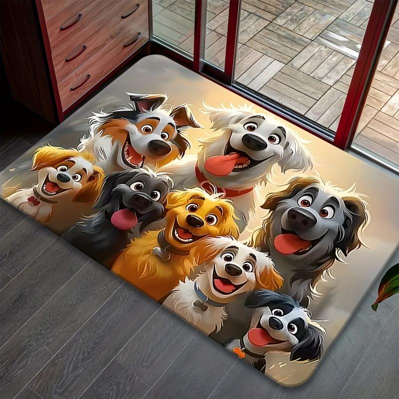 Newest Doormat Cartoon Smiling Puppy Group Print Doormat Soft Flannel Non Slip Pet Lover Entry Floor Mat