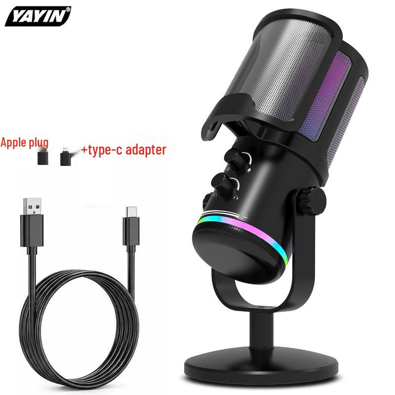 USB Capacitive Microphone with Noise Reduction & RGB Lights for Computer, Phone Recording, Gaming, Streaming & Video