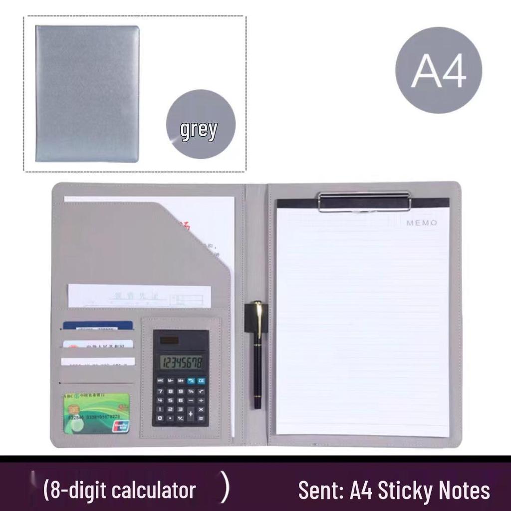A4 Multi-functional Leather Document Folder with Clip and Storage for Contracts and Work Orders