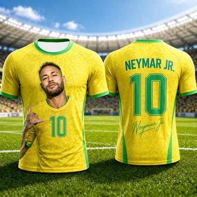 Fashion Neymar's Summer 3D Printed Family Outfit Football Jersey T-shirt. Quick-drying and Breathable Suitable for Outdoor Wear