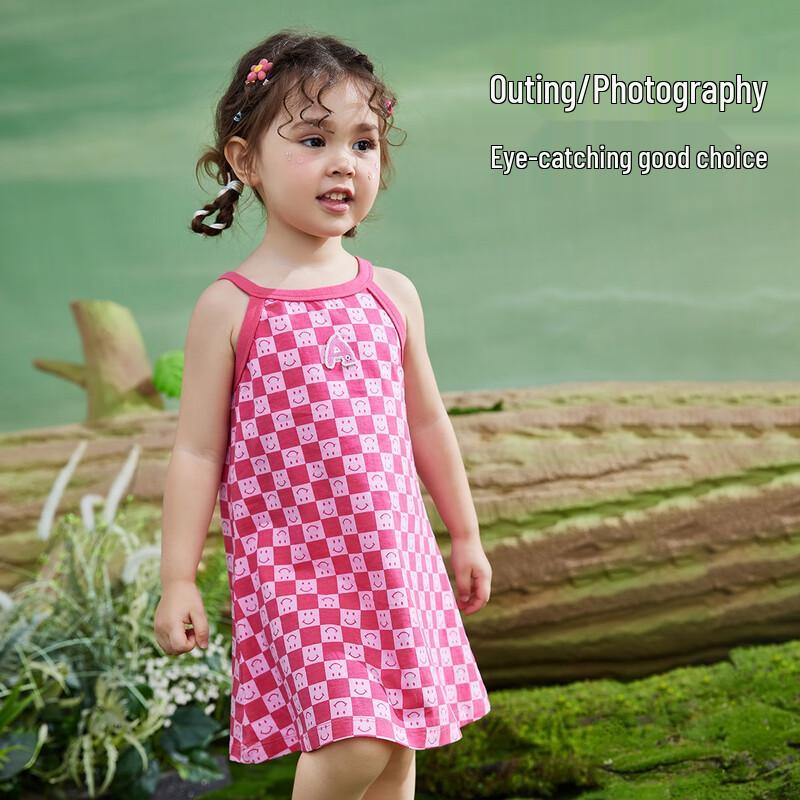 ASK JUNIOR Girls  Summer Cotton Plaid Sling Princess Dress 90