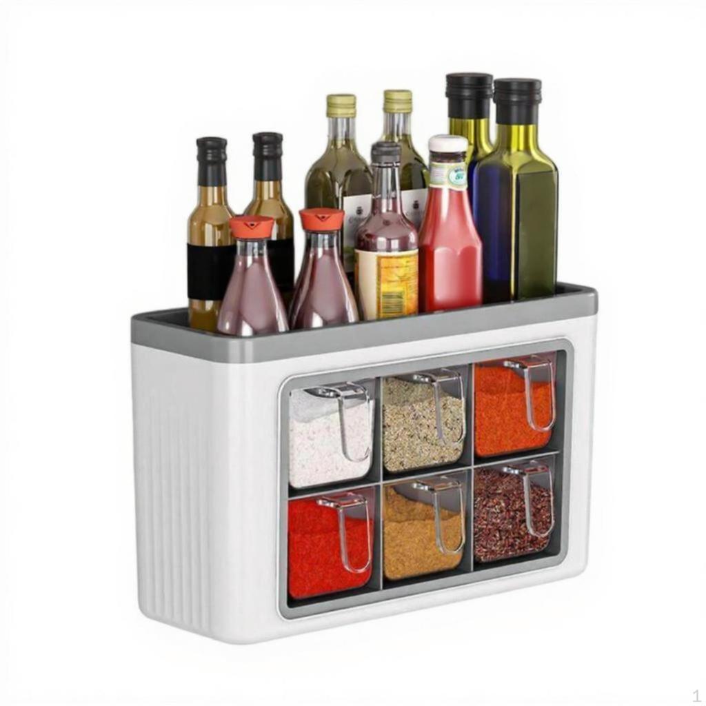 Herb Storage Box, MultiFunctional Condiment Organizer, Countertop Seasoning Jar Set, Quick Grab,