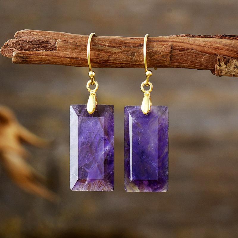 

High-end lapis lazuli pendant earrings geometric elegant fashion jewelry аметист