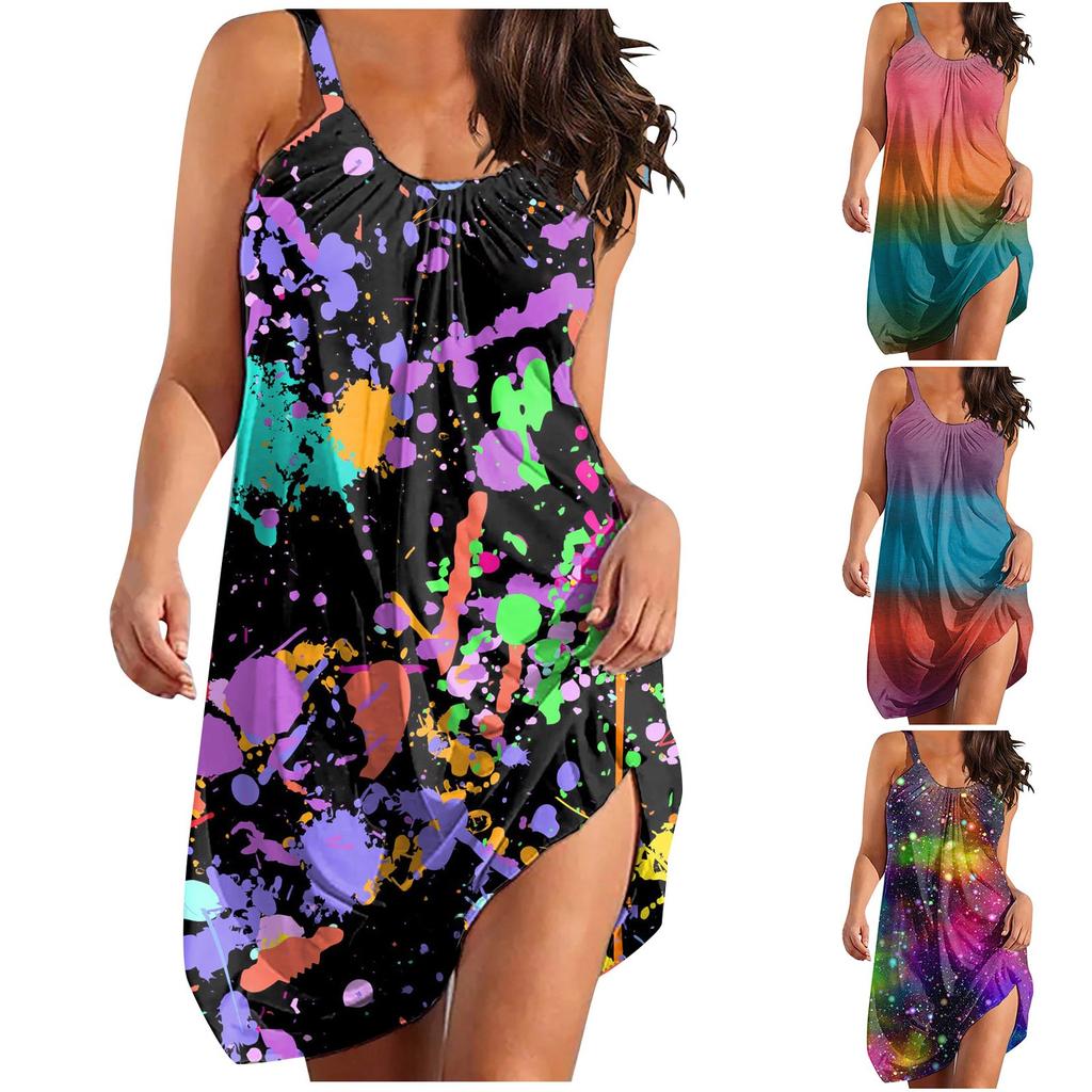 Women's Fashion Sexy Summer Strapless Casual Sleeveless Printed Loose Camisole Dress