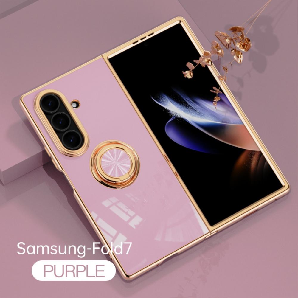 Luxury Car Magnetic Ring Bracket Phone Case For Samsung Galaxy Z Fold 7 6 5 4 Soft TPU Plating Shockproof Protective Cover Funda