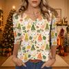 Women's V-Neck Christmas Print Shirt with Three-Quarter Sleeve and Loose Fit for Casual Daily Wear