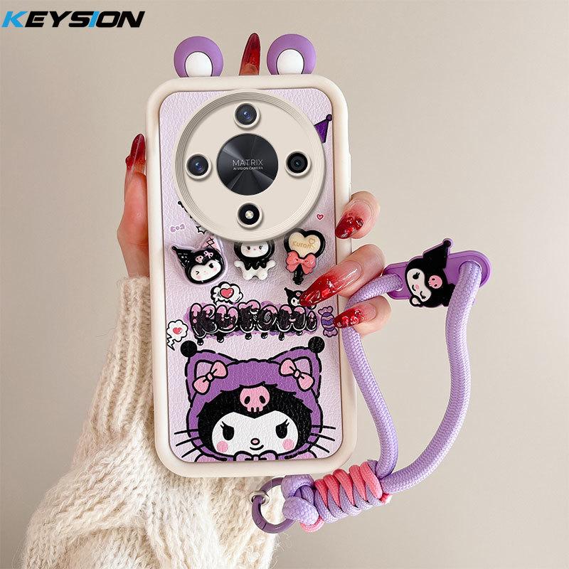 KEYSION Cute Ear 3D Cartoon Case for HONOR X9b 5G with Bracelet Soft Silicone Shockproof Phone Cover for Huawei Magic 6 Lite 5G