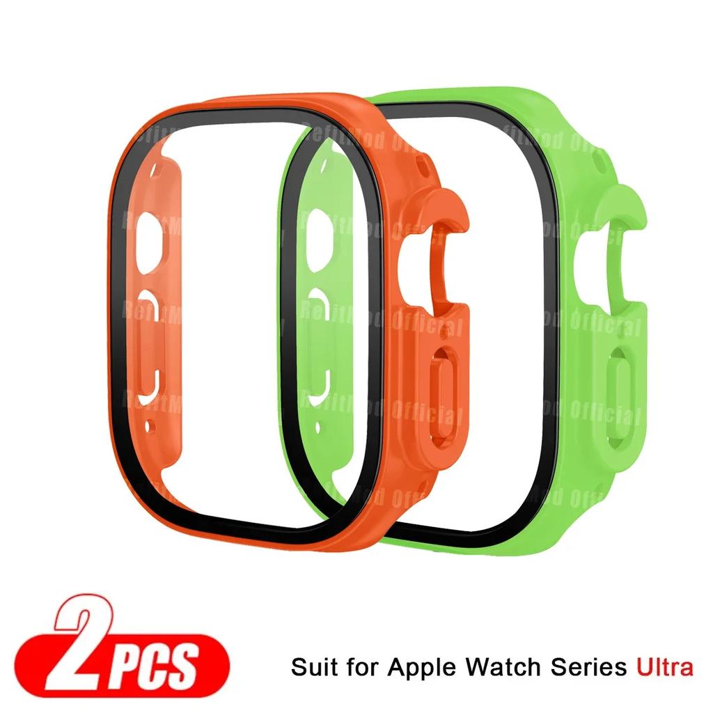 2PCS Case+glass For Apple Watch Ultra 49mm 45mm 42mm 41mm 44mm 40mm Film Screen Protector Bumper IWatch Serie 5 8 7 SE 6 Cover