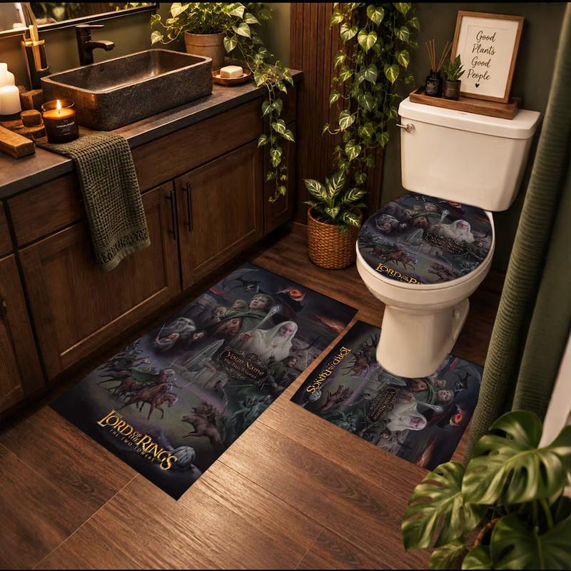 Lord Rings 3Pcs Personalized Customization Bathroom Mat Set Toilet Lid Cover And Rug Ushaped Bath Mats Nonslip Door Mat Decoration