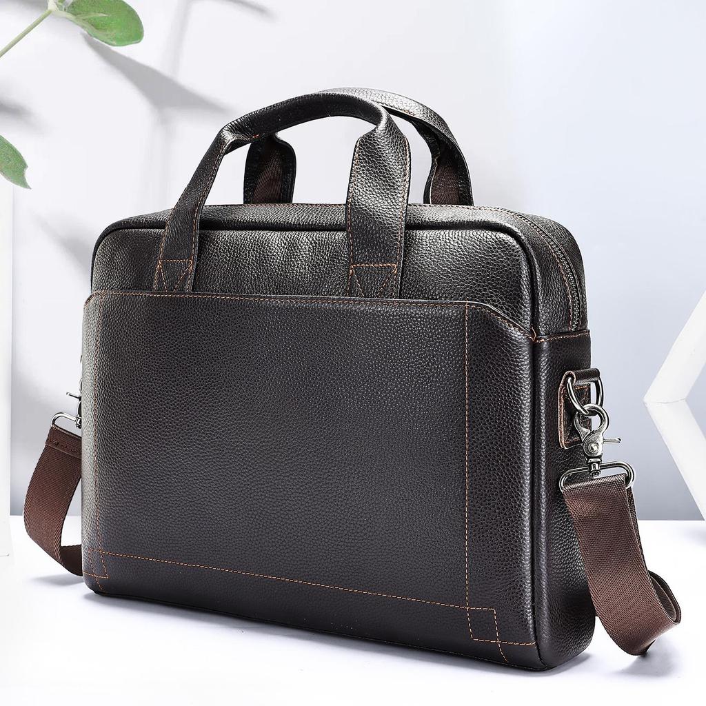 Malun Te Men's Genuine Leather Laptop Briefcase - Top Layer Cowhide Handbag