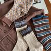 Retro Color Blocking Stripe Socks For Women Winter Warm Middle Tube Socks Korean Girl Soft Thicken Home Sock