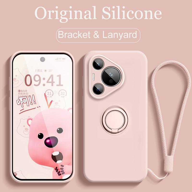 

Магнитный жидкий силиконовый чехол-подставка с кольцом для Huawei Pura 70 P70 P60 P50 P40 Mate 60 50 40 Pro Plus Nova 11 10 Honor 90 80 70 60 For Honor 80 розовый