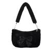 Handheld fluffy women's bag, new autumn and winter plush bag, cute bow small square bag, shoulder messenger bag.