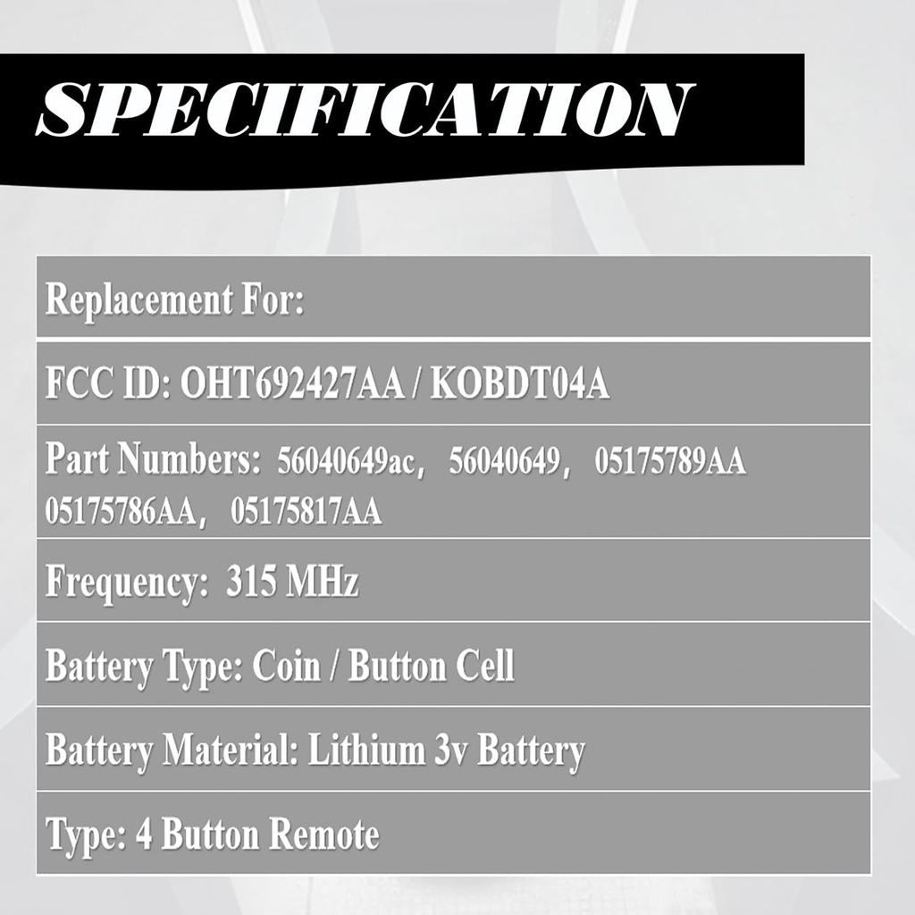 MechanMagic Key Fob Replacement Fits for Chrysler 300 2005-2007 Sebring 200 Aspen Dodge Charger Avenger Jeep Commander Grand Cherokee 2005-2007