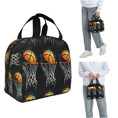 Sporty Basketball Themed Insulated Lunch Bag for Women Children Portable Food Boxes Thermal Lunch Box Tote