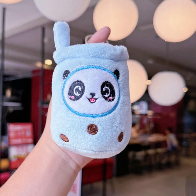 Cute Cartoon Panda Rabbit Fruit Milk Tea Cup Plush Toy Pendant Keychain Kids For
