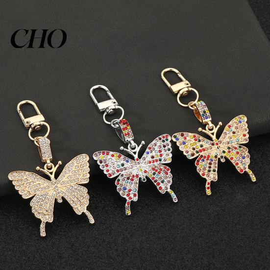 Butterfly Keychain Pendant Sparkling Rhinestones Shape Zinc Alloy Metal with Lobster Clasp Backpack Accessory