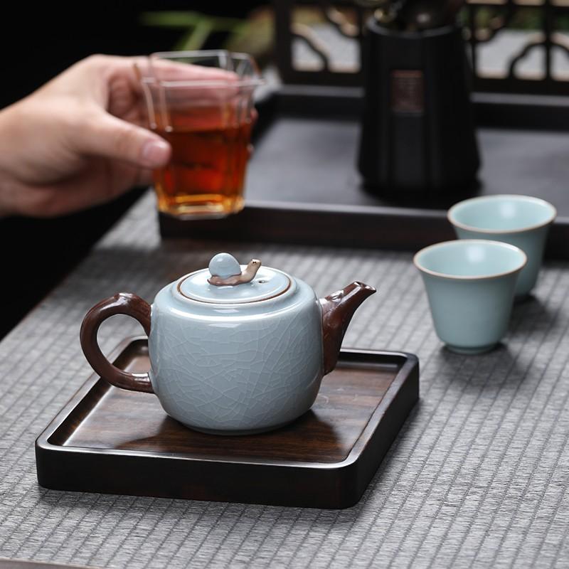 MULTIPOTENT Ru Kiln Ceramic Teapot, Tea Brewing Pot, Single Pot, Never Give Up, 220ml Gift Box Set, Souvenir Present