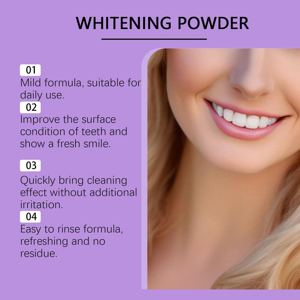 Oralhoe 50g Teeth Whitening Powder Purple Brighten Mint Scent Fresh Breath Remove Stain Oral Hygiene Clean Bleach Teeth Powder