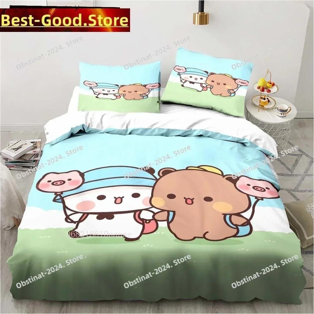 Süßes Bubu und Dudu Cartoon Bettwäsche-Set Bedruckte einzelne Bettdecke Bettbezug Kissenbezug 3-teilige Sets Kinder Erwachsenengröße