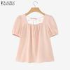 ZANZEA Women Square Collar Summer Casual Short Sleeve Blouse
