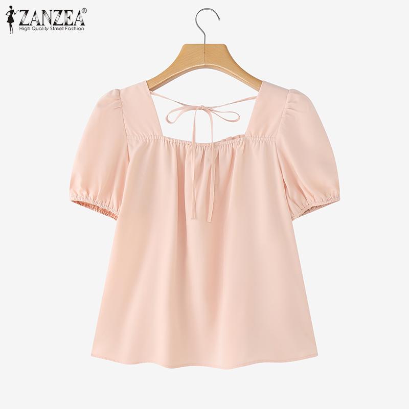 ZANZEA Women Square Collar Summer Casual Short Sleeve Blouse