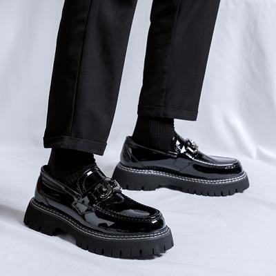 Herrenschuhe mit runder Zehenpartie und dicker Sohle aus Leder Minimalistische und trendige Styles Outdoor Business Party höhenerhöhende Derby-Schuhe