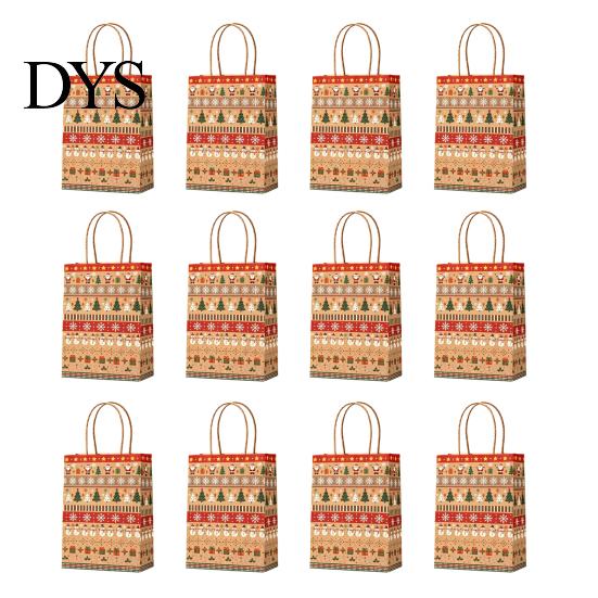 Reusable Holiday Gift Pouches 12PCS Christmas Paper Bags, Sturdy Festive Goodie Bags with Handle, Decorative Packaging for Presents And Party